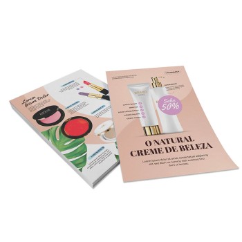 PANFLETOS, FLYERS E FOLHETOS APERGAMINHADO  90G 210X300MM Colorido frente e verso - 5000 un.