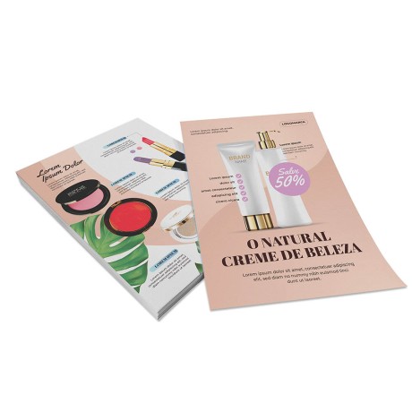 PANFLETOS, FLYERS E FOLHETOS APERGAMINHADO  90G 210X300MM Colorido frente e verso - 5000 un.