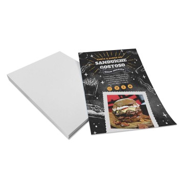 PANFLETOS, FLYERS E FOLHETOS APERGAMINHADO 150G 150X210MM Colorido frente - 500 un.