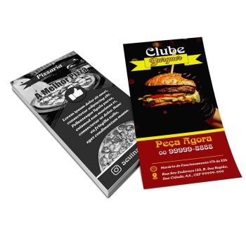 PANFLETOS, FLYERS E FOLHETOS APERGAMINHADO 180G 100X210MM Colorido frente e preto e branco verso - 100 un.