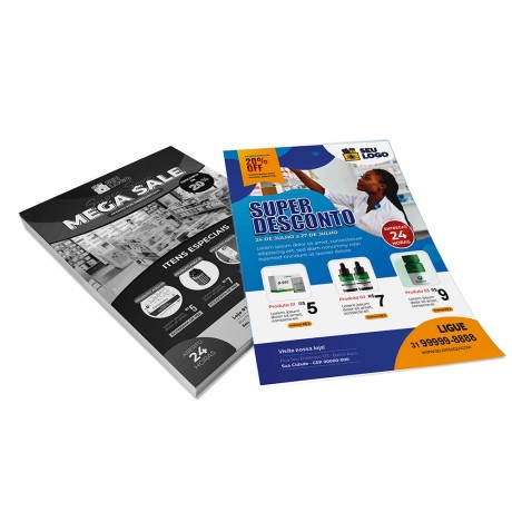PANFLETOS, FLYERS E FOLHETOS APERGAMINHADO 180G 150X105MM Colorido frente e preto e branco verso - 250 un.