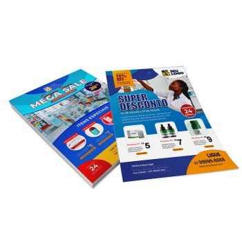 PANFLETOS, FLYERS E FOLHETOS APERGAMINHADO 180G 150X105MM Colorido frente e verso - 250 un.