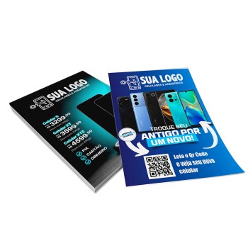 PANFLETOS, FLYERS E FOLHETOS APERGAMINHADO 180G 150X210MM Colorido frente e verso - 100 un.