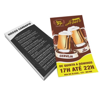 PANFLETOS, FLYERS E FOLHETOS APERGAMINHADO 240G 100X210MM Colorido frente e preto e branco verso - 250 un.
