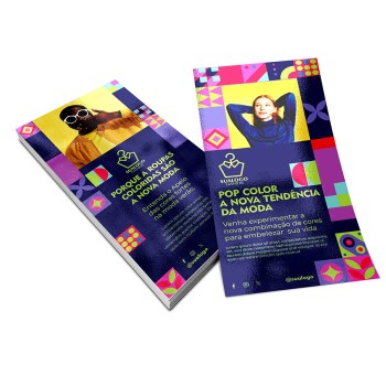 PANFLETOS, FLYERS E FOLHETOS COUCHÊ 150G VERNIZ UV TOTAL FRENTE E VERSO 100X200MM Colorido frente e verso - 100 un.