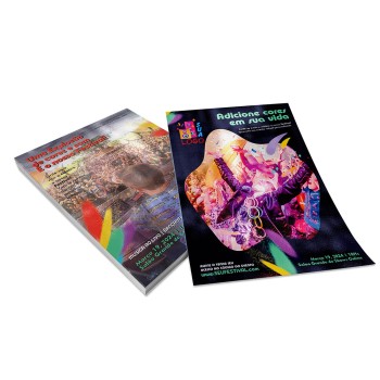 PANFLETOS, FLYERS E FOLHETOS COUCHÊ 150G VERNIZ UV TOTAL FRENTE E VERSO 150X100MM Colorido frente e verso - 100 un.