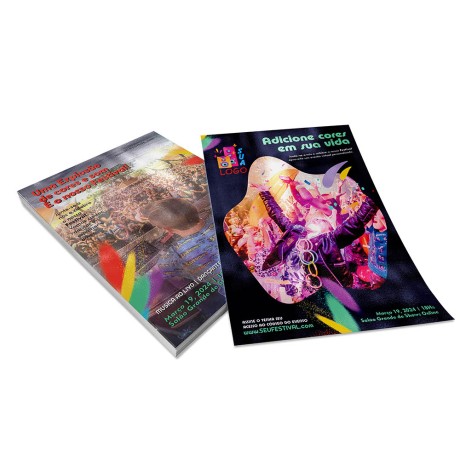 PANFLETOS, FLYERS E FOLHETOS COUCHÊ 150G VERNIZ UV TOTAL FRENTE E VERSO 150X100MM Colorido frente e verso - 100 un.