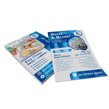 PANFLETOS, FLYERS E FOLHETOS COUCHÊ 170G FOSCO COM VERNIZ LOCALIZADO FRENTE E VERSO 150X100MM Colorido frente e verso - 1000 un.