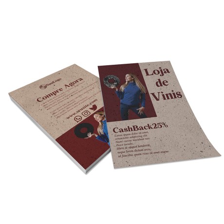 PANFLETOS, FLYERS E FOLHETOS RECICLATO 90G 150X210MM Colorido frente e verso - 200 un.