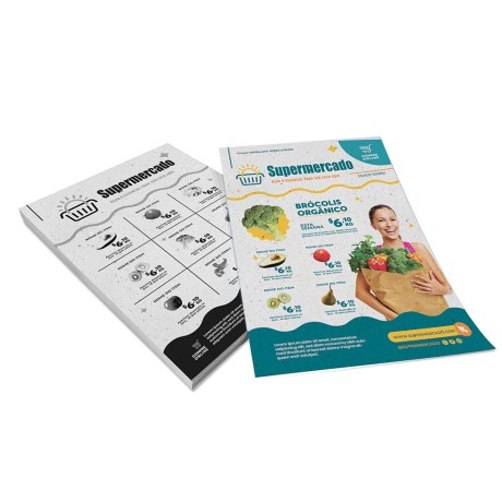 PANFLETOS, FLYERS E FOLHETOS RECICLATO 90G 300X210MM Colorido frente e preto e branco verso - 300 un.