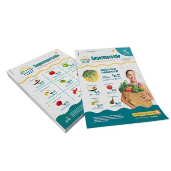 PANFLETOS, FLYERS E FOLHETOS RECICLATO 90G 300X210MM Colorido frente e verso - 300 un.