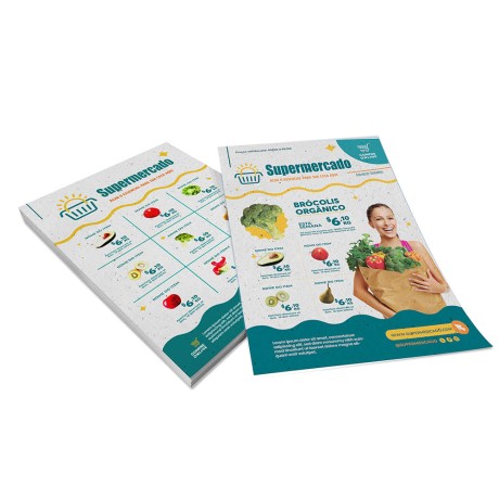 PANFLETOS, FLYERS E FOLHETOS RECICLATO 90G 300X210MM Colorido frente e verso - 300 un.