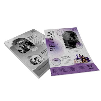 PANFLETOS, FLYERS E FOLHETOS RECICLATO 90G 300X420MM Colorido frente e preto e branco verso - 100 un.