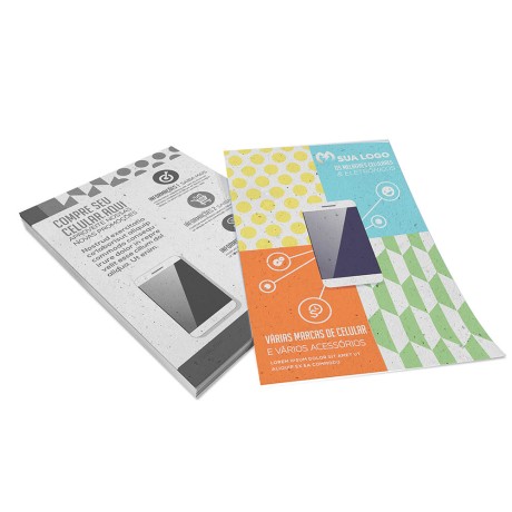 PANFLETOS, FLYERS E FOLHETOS RECICLATO 90G SEM VERNIZ 105X150MM Colorido frente e preto e branco verso - 500 un.