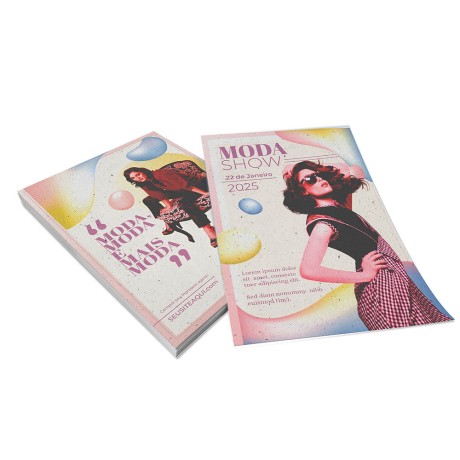 PANFLETOS, FLYERS E FOLHETOS RECICLATO 90G SEM VERNIZ 150X210MM Colorido frente e verso - 1000 un.