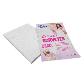 PANFLETOS, FLYERS E FOLHETOS RECICLATO 90G SEM VERNIZ 150X210MM Colorido frente - 500 un.