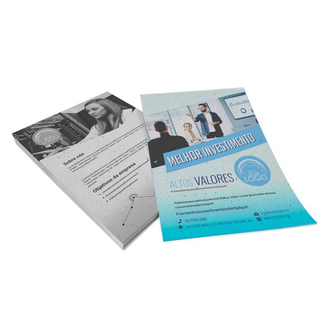 PANFLETOS, FLYERS E FOLHETOS RECICLATO 90G SEM VERNIZ 210X300MM Colorido frente e preto e branco verso - 500 un.