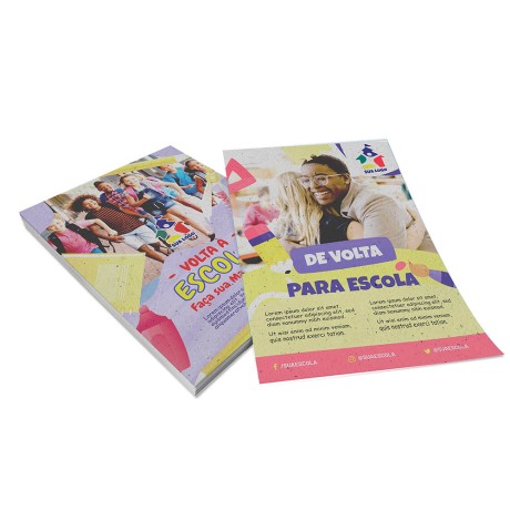 PANFLETOS, FLYERS E FOLHETOS RECICLATO 90G SEM VERNIZ 300X420MM Colorido frente e verso - 500 un.