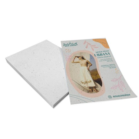 PANFLETOS, FLYERS E FOLHETOS RECICLATO 90G SEM VERNIZ 300X420MM Colorido frente - 1000 un.