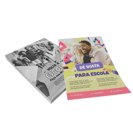 PANFLETOS, FLYERS E FOLHETOS RECICLATO 90G SEM VERNIZ 300X420MM Colorido frente e preto e branco verso - 500 un.