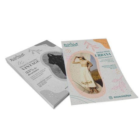 PANFLETOS, FLYERS E FOLHETOS RECICLATO 90G SEM VERNIZ 300X420MM Colorido frente e preto e branco verso - 1000 un.