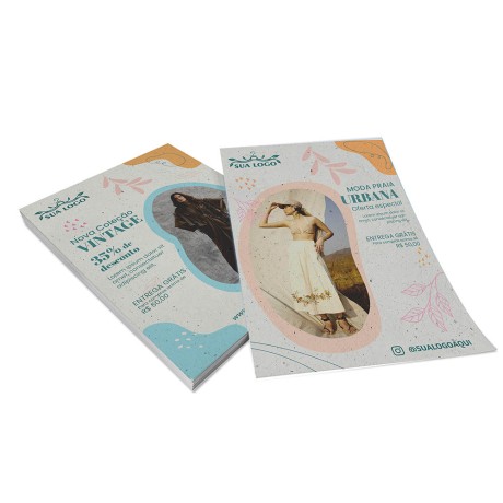 PANFLETOS, FLYERS E FOLHETOS RECICLATO 90G SEM VERNIZ 300X420MM Colorido frente e verso - 1000 un.