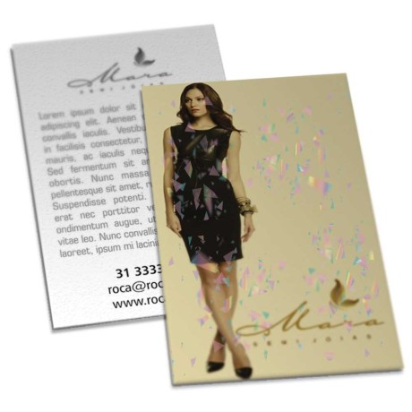 POSTAIS COUCHÊ 275G LAMINAÇÃO HOLOGRÁFICA FRENTE 91X153MM Colorido frente e preto e branco verso - 100 un.