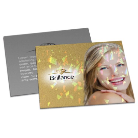 POSTAIS COUCHÊ 300G LAMINAÇÃO HOLOGRÁFICA LAM HOLOGRÁFICA FRENTE 182X153MM Colorido frente e preto e branco verso - 250 un.