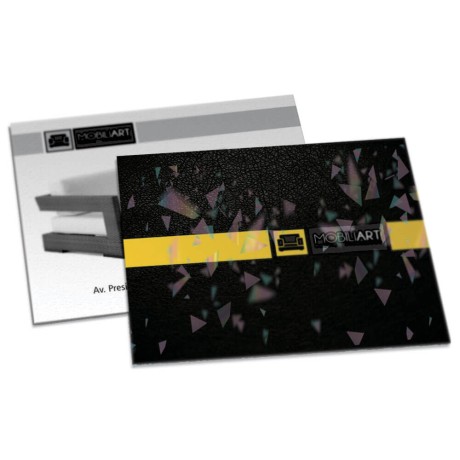 POSTAIS COUCHÊ 300G LAMINAÇÃO HOLOGRÁFICA LAM HOLOGRÁFICA FRENTE 182X153MM Colorido frente e preto e branco verso - 50 un.