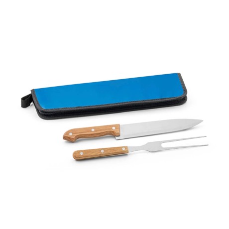 PRODUTOS SEM PERSONALIZAÇÃO KIT CHURRASCO UTENSÍLIOS EM CABO DE MADEIRA AZUL 5 un.