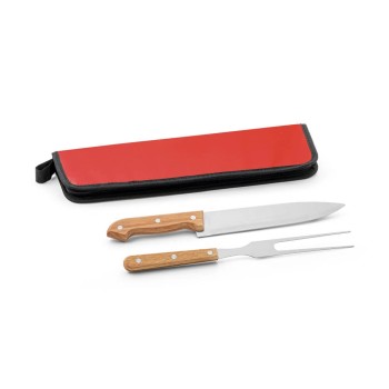 PRODUTOS SEM PERSONALIZAÇÃO KIT CHURRASCO UTENSÍLIOS EM CABO DE MADEIRA VERMELHO 10 un.