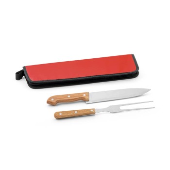PRODUTOS SEM PERSONALIZAÇÃO KIT CHURRASCO UTENSÍLIOS EM CABO DE MADEIRA VERMELHO