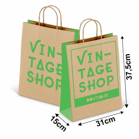 SACOLAS E SACOS SACOLAS PERSONALIZADAS KRAFT COM ALÇA 80G 1X0 TAMANHO G 310X375MM Preto e branco frente - 10000 un.