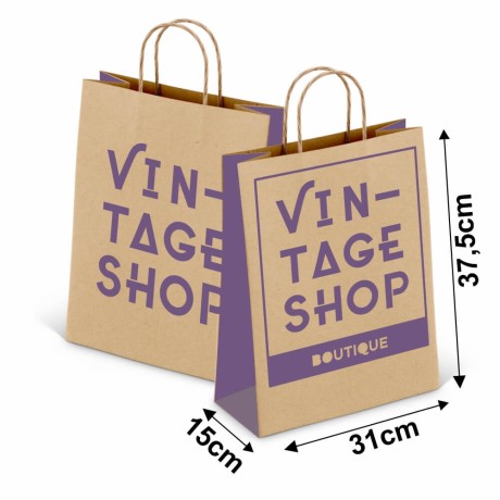 SACOLAS E SACOS SACOLAS PERSONALIZADAS KRAFT COM ALÇA 80G 1X0 TAMANHO G 310X375MM Preto e branco frente - 3000 un.