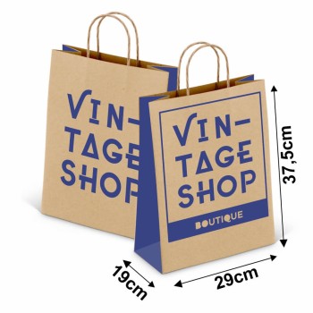 SACOLAS E SACOS SACOLAS PERSONALIZADAS KRAFT COM ALÇA 80G 1X0 TAMANHO GG 290X375MM Preto e branco frente - 10000 un.