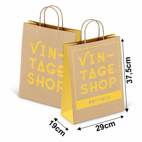 SACOLAS E SACOS SACOLAS PERSONALIZADAS KRAFT COM ALÇA 80G 1X0 TAMANHO GG 290X375MM Preto e branco frente - 3000 un.