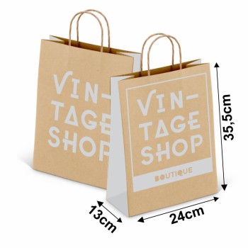 SACOLAS E SACOS SACOLAS PERSONALIZADAS KRAFT COM ALÇA 80G 1X0 TAMANHO M 240X355MM Preto e branco frente - 5000 un.