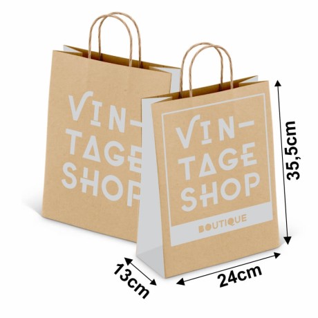 SACOLAS E SACOS SACOLAS PERSONALIZADAS KRAFT COM ALÇA 80G 1X0 TAMANHO M 240X355MM Preto e branco frente - 5000 un.