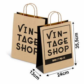 SACOLAS E SACOS SACOLAS PERSONALIZADAS KRAFT COM ALÇA 80G 1X0 TAMANHO M 240X355MM Preto e branco frente - 10000 un.