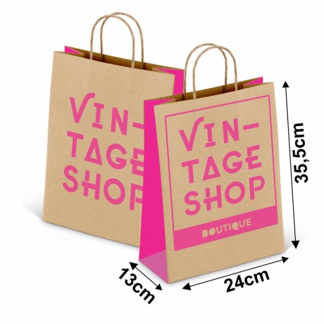 SACOLAS E SACOS SACOLAS PERSONALIZADAS KRAFT COM ALÇA 80G 1X0 TAMANHO M 240X355MM Preto e branco frente - 20000 un.