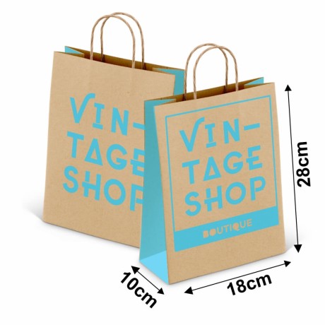 SACOLAS E SACOS SACOLAS PERSONALIZADAS KRAFT COM ALÇA 80G 1X0 TAMANHO P 180X280MM Preto e branco frente - 20000 un.