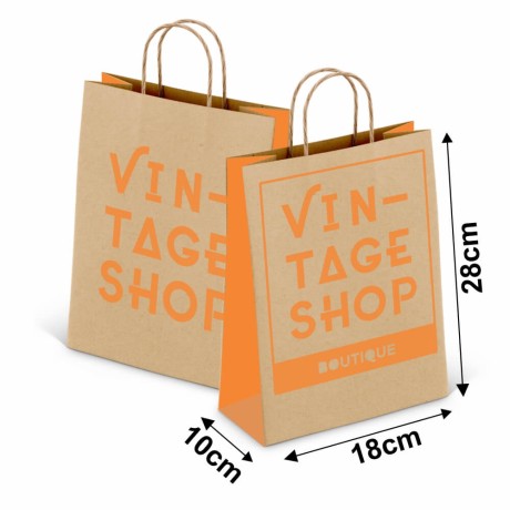 SACOLAS E SACOS SACOLAS PERSONALIZADAS KRAFT COM ALÇA 80G 1X0 TAMANHO P 180X280MM Preto e branco frente - 3000 un.