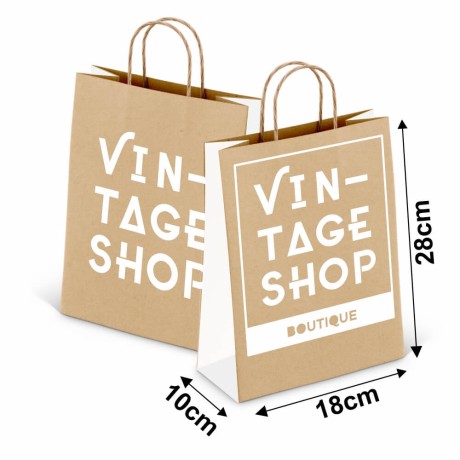 SACOLAS E SACOS SACOLAS PERSONALIZADAS KRAFT COM ALÇA 80G 1X0 TAMANHO P 180X280MM Preto e branco frente - 5000 un.