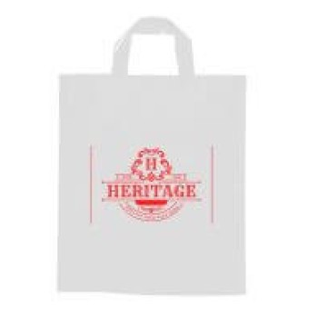 SACOLAS E SACOS SACOLAS PERSONALIZADAS PLÁSTICAS ALÇA FITA 400X500MM BRANCA Preto e branco frente - 50 un.