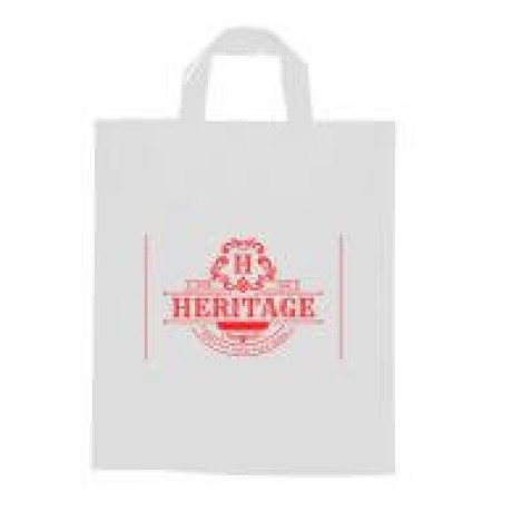 SACOLAS E SACOS SACOLAS PERSONALIZADAS PLÁSTICAS ALÇA FITA 400X500MM BRANCA Preto e branco frente - 50 un.