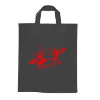 SACOLAS E SACOS SACOLAS PERSONALIZADAS PLÁSTICAS ALÇA FITA 400X500MM PRETA Preto e branco frente - 50 un.