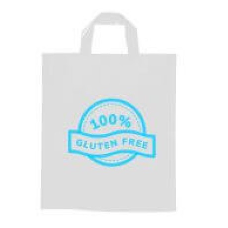 SACOLAS E SACOS SACOLAS PERSONALIZADAS PLÁSTICAS ALÇA FITA 450X550MM BRANCA Preto e branco frente - 500 un.