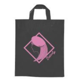 SACOLAS E SACOS SACOLAS PERSONALIZADAS PLÁSTICAS ALÇA FITA 450X550MM PRETA Preto e branco frente - 250 un.