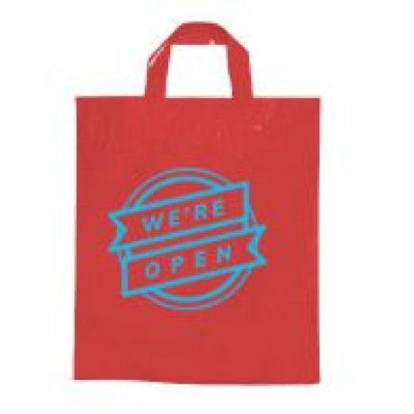 SACOLAS E SACOS SACOLAS PERSONALIZADAS PLÁSTICAS ALÇA FITA 450X550MM VERMELHA Preto e branco frente - 500 un.