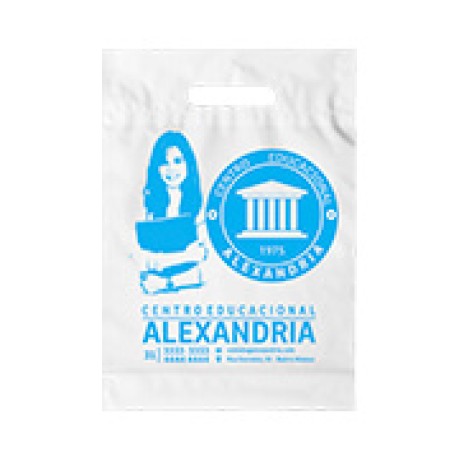 SACOLAS E SACOS SACOLAS PERSONALIZADAS PLÁSTICAS BOCA VAZADA 300X400MM BRANCA Preto e branco frente - 1000 un.